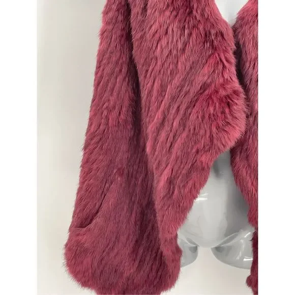 C By Bloomingdales‎ Women's XS Cashmere Rabbit Fur Sweater Vest Dark Pink Maroon - Picture 3 of 11
